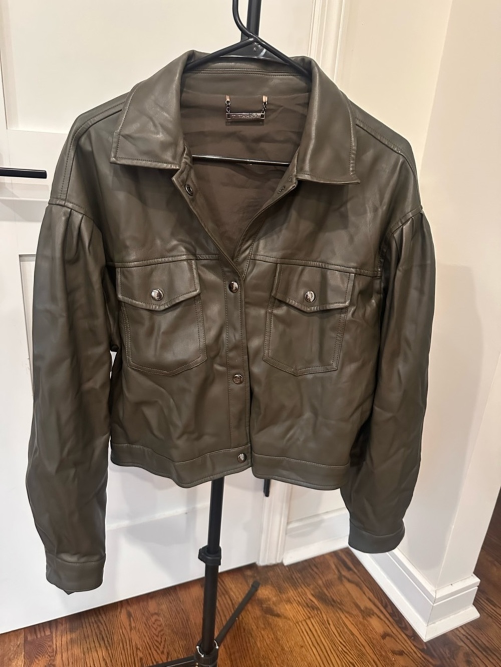 Tahari Olive Green Leather Utility Jacket - Women